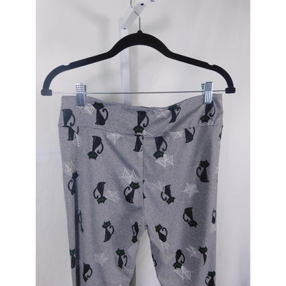 Feeling Festive Leggings Womens Medium Gray Black Cat Spider Web Witchy