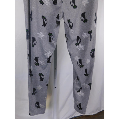 Feeling Festive Leggings Womens Medium Gray Black Cat Spider Web Witchy