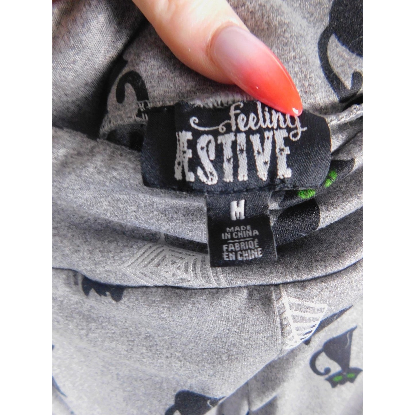 Feeling Festive Leggings Womens Medium Gray Black Cat Spider Web Witchy