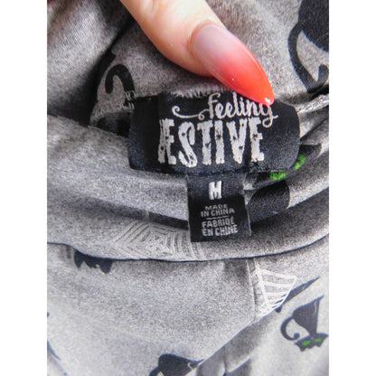 Feeling Festive Leggings Womens Medium Gray Black Cat Spider Web Witchy