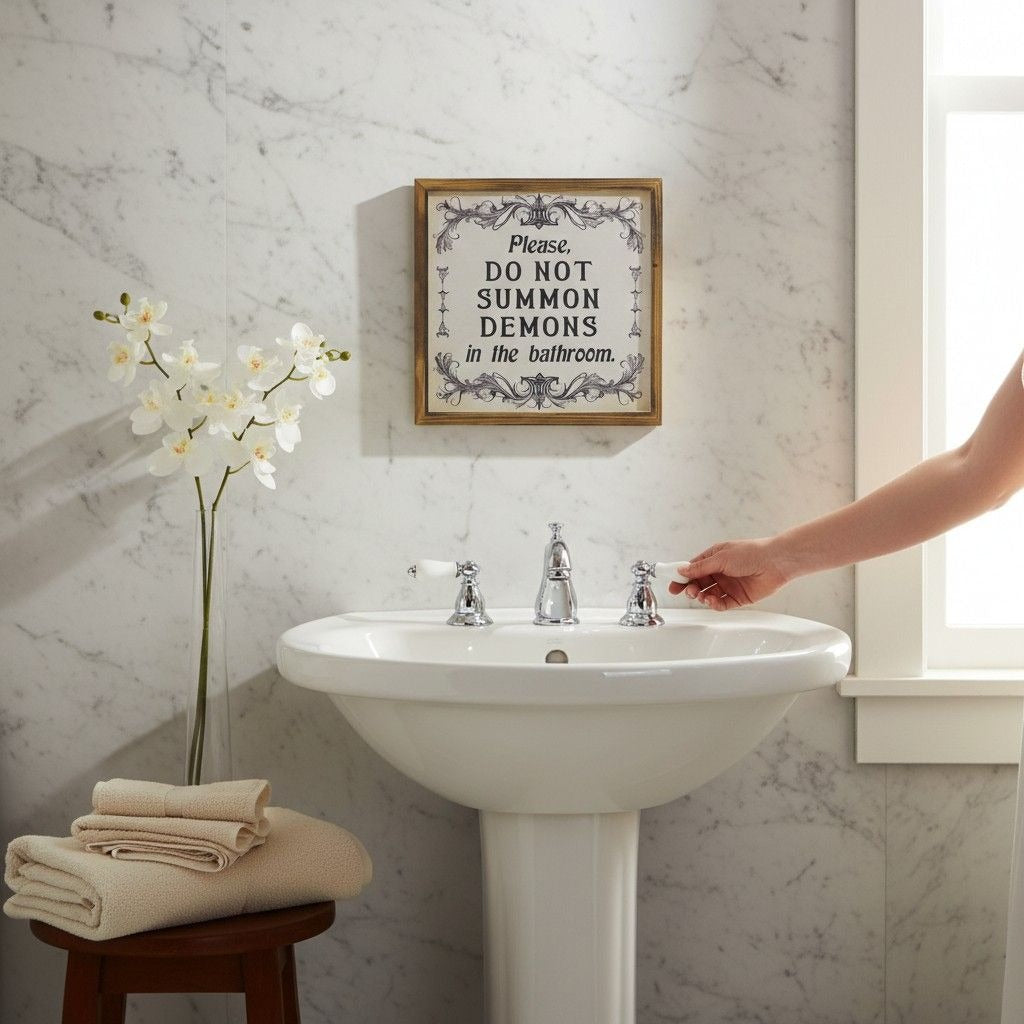 Please Do Not Summon Demons Bathroom Sign - 8x8 Wood - New