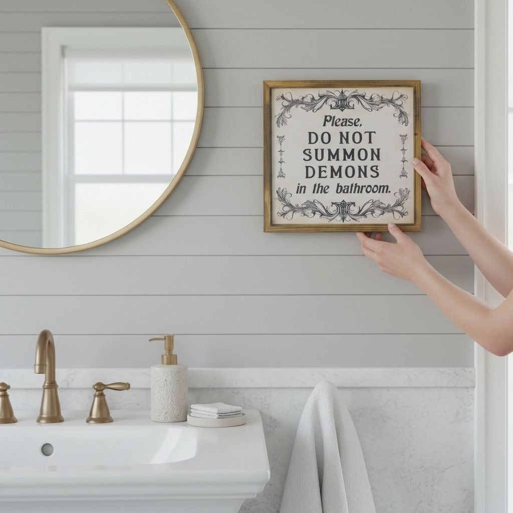 Please Do Not Summon Demons Bathroom Sign - 8x8 Wood - New
