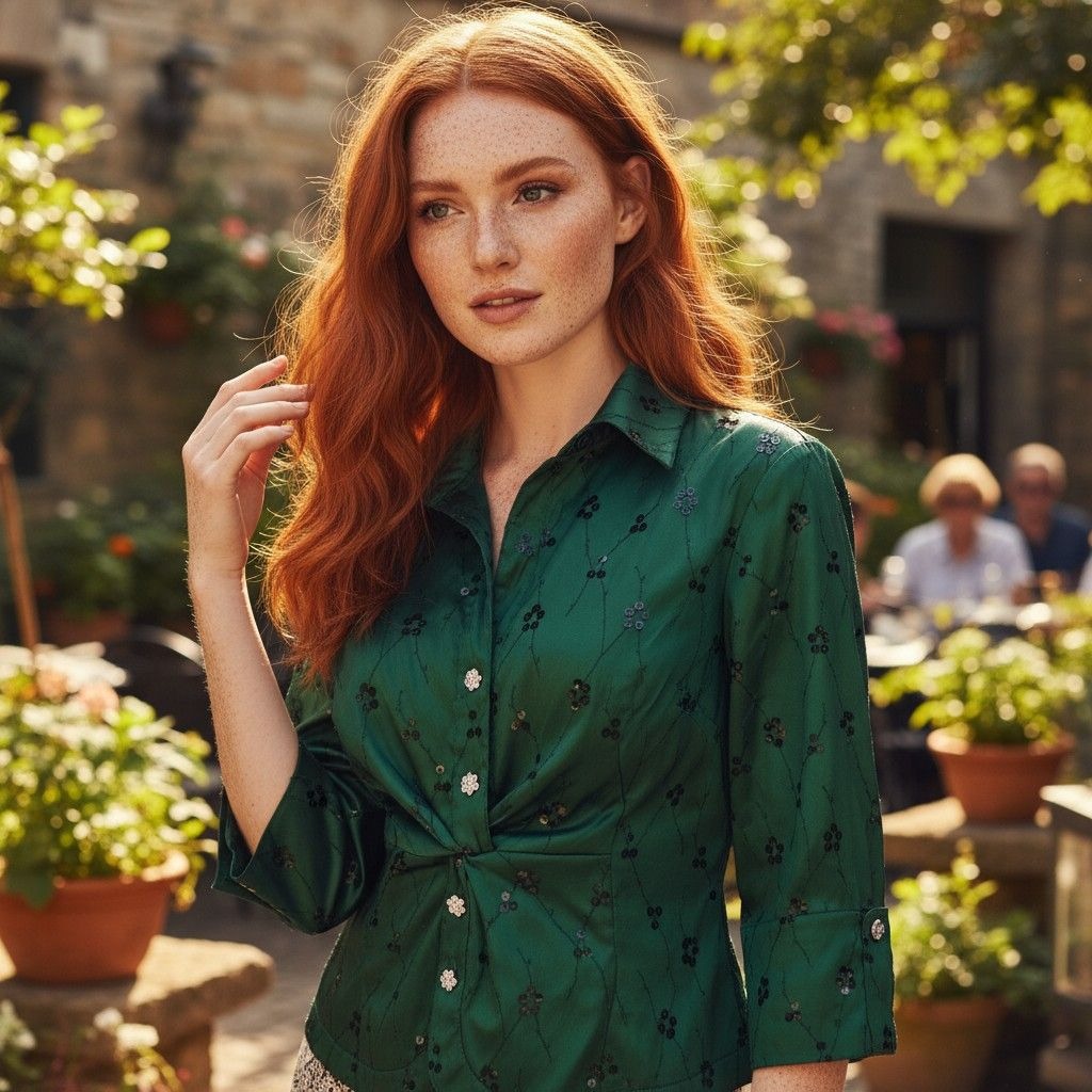 Title: Cachet Emerald Embellished Blouse 12 - Sequin - Excellent - Witchcore Elegant