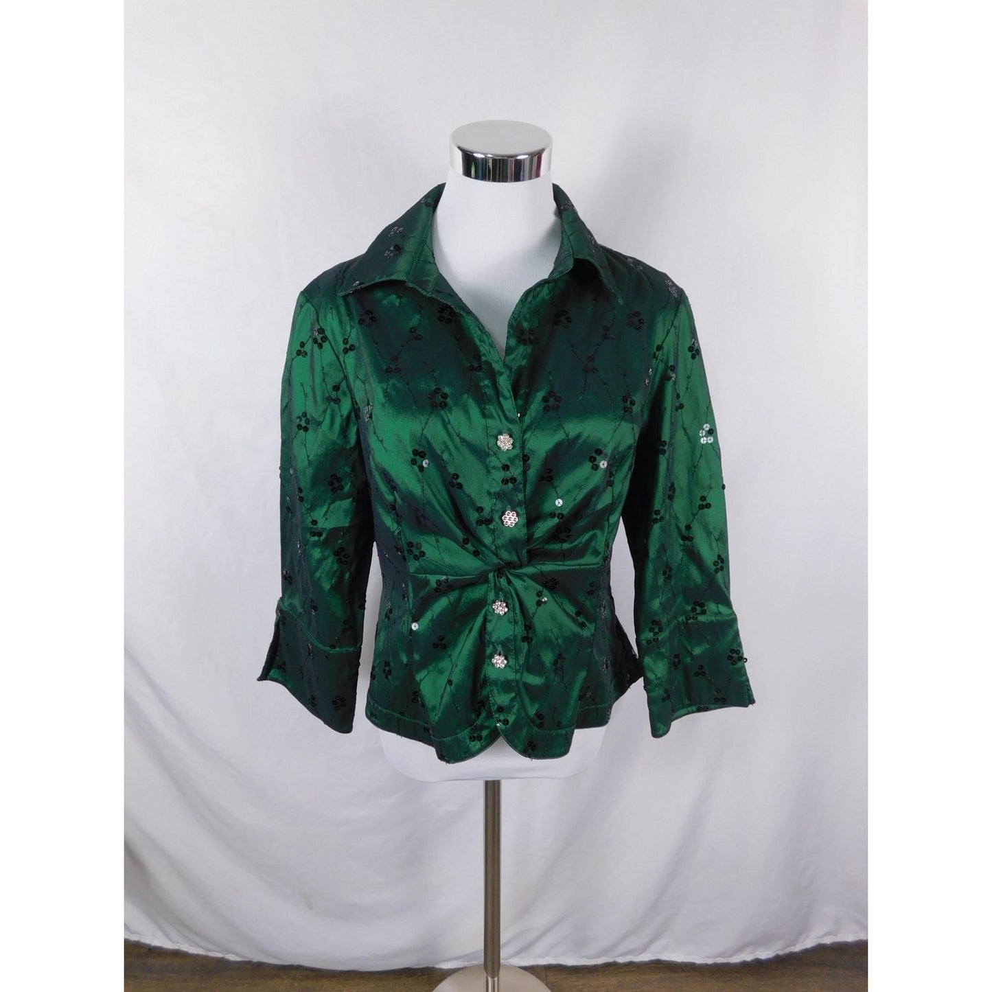 Title: Cachet Emerald Embellished Blouse 12 - Sequin - Excellent - Witchcore Elegant