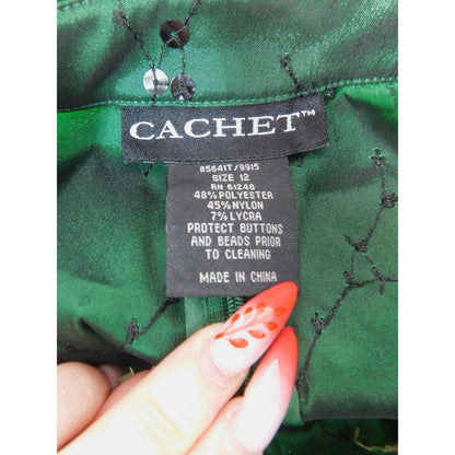 Title: Cachet Emerald Embellished Blouse 12 - Sequin - Excellent - Witchcore Elegant