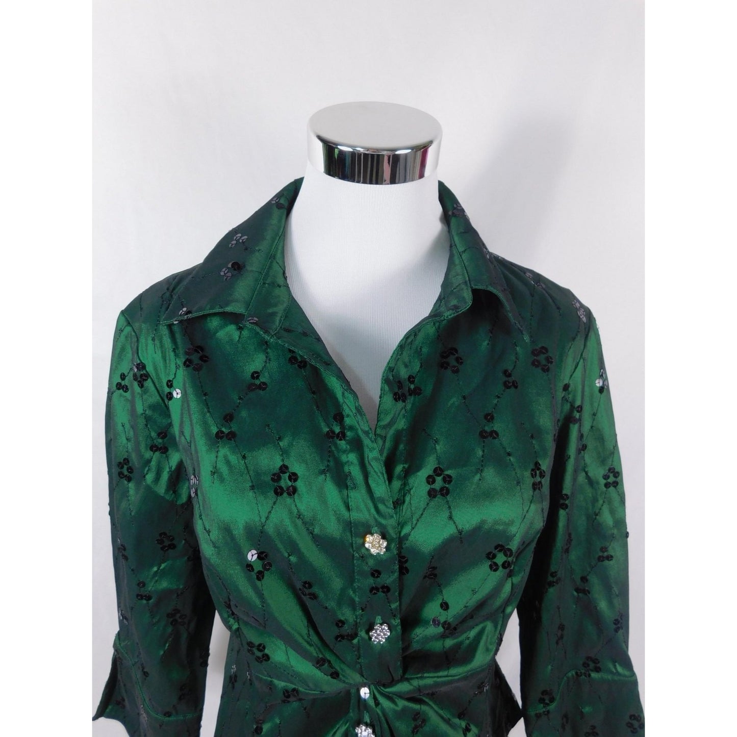 Title: Cachet Emerald Embellished Blouse 12 - Sequin - Excellent - Witchcore Elegant