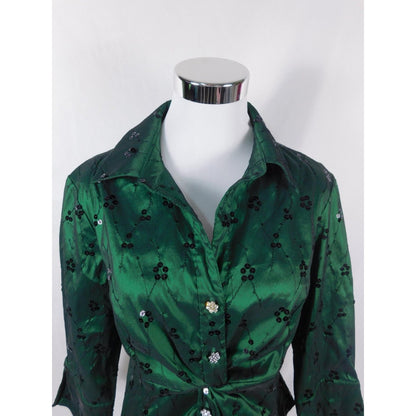 Title: Cachet Emerald Embellished Blouse 12 - Sequin - Excellent - Witchcore Elegant