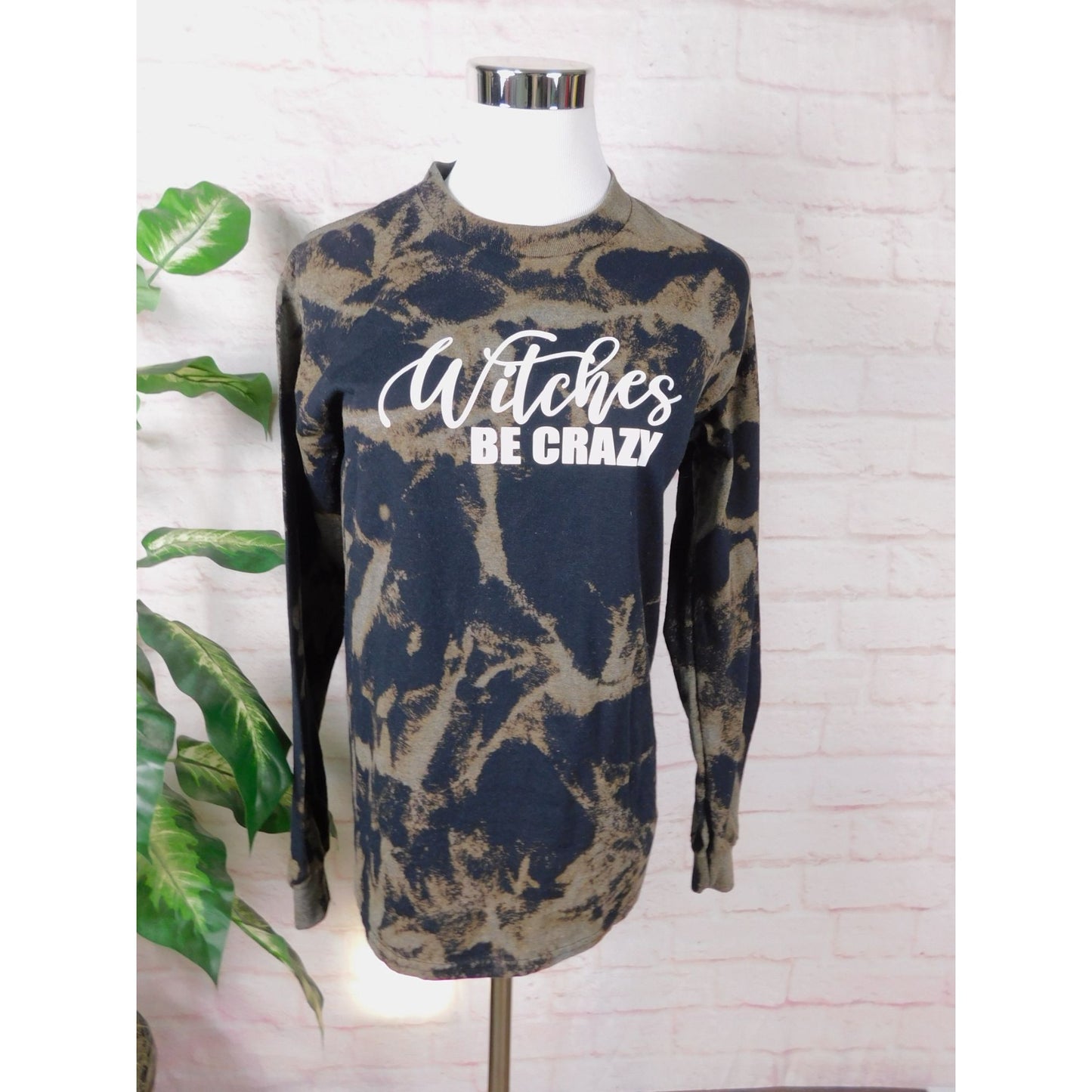 Witches Be Crazy Bleach Tie Dye Long Sleeve Shirt Small Witchy