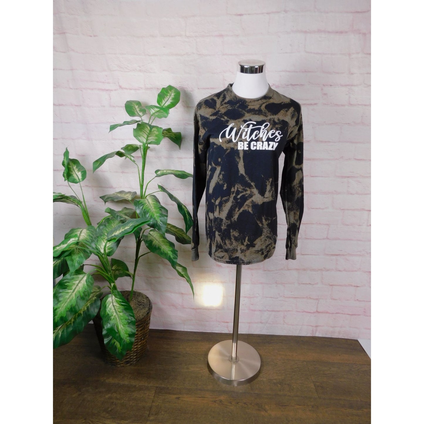 Witches Be Crazy Bleach Tie Dye Long Sleeve Shirt Small Witchy