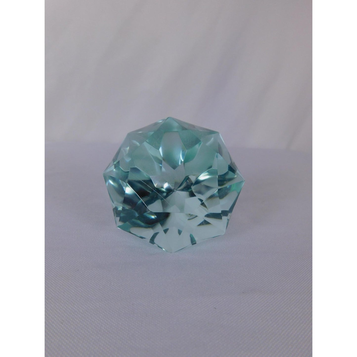 Faceted Blue Glass Crystal Gem Paperweight 10.4 Oz Altar Display Decor