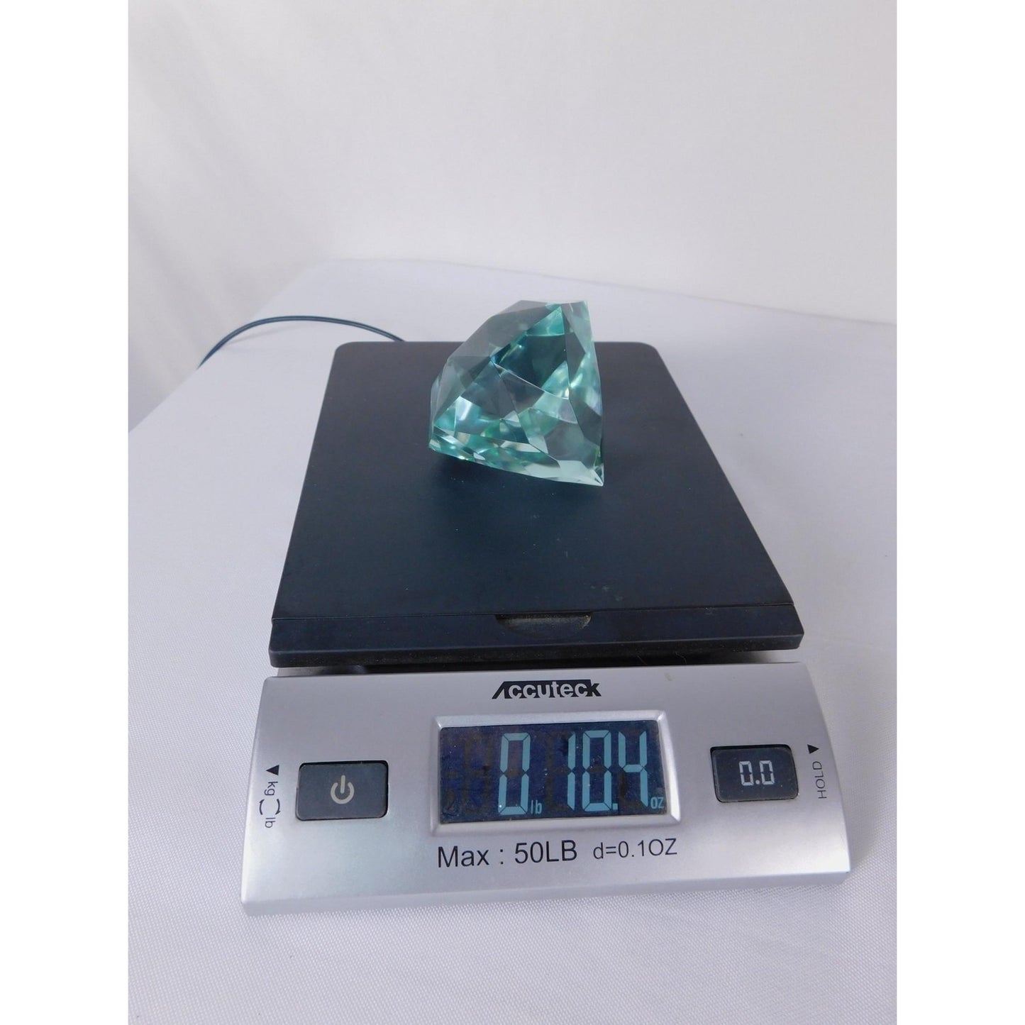 Faceted Blue Glass Crystal Gem Paperweight 10.4 Oz Altar Display Decor