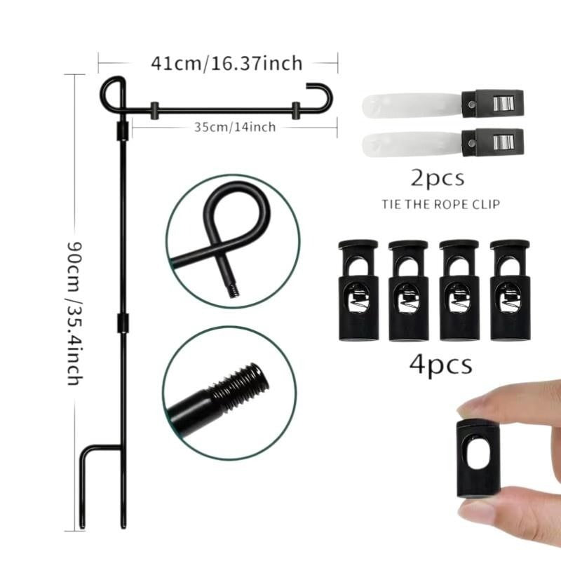 35" Black Garden Flag Holder - Metal Yard Stake with Anti-Wind Clips & Stoppers
