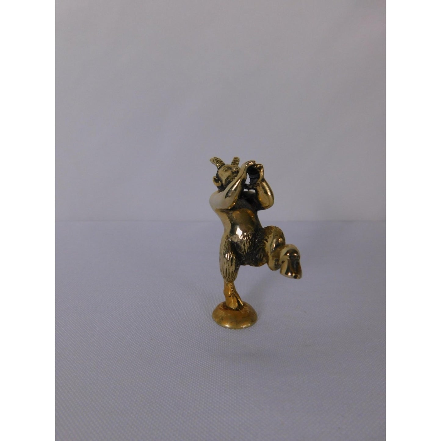 Mini Papo Satyr Faun Figurine Brass Tone Gold Metal Fantasy Pagan Altar Decor