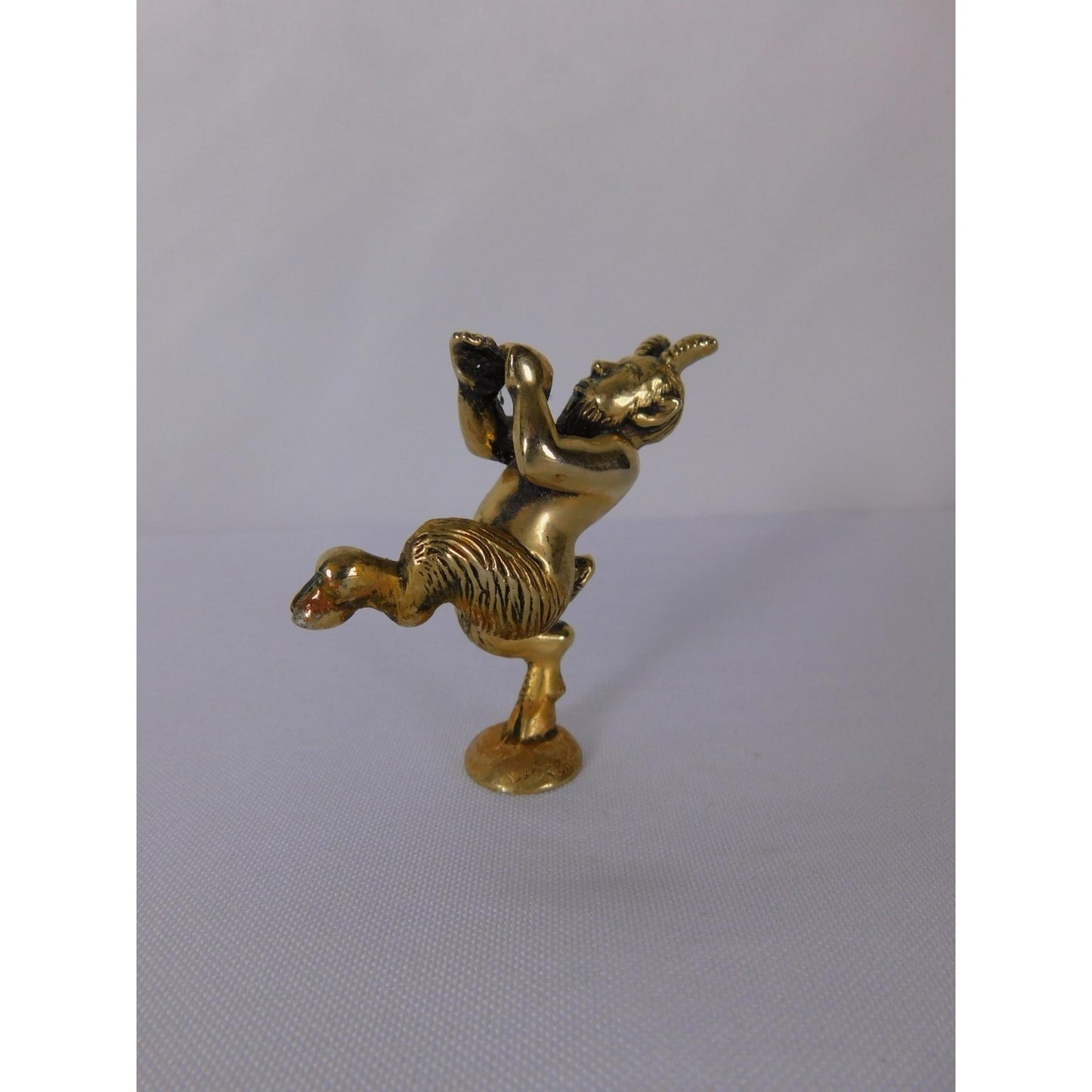 Mini Papo Satyr Faun Figurine Brass Tone Gold Metal Fantasy Pagan Altar Decor