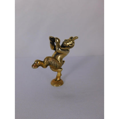 Mini Papo Satyr Faun Figurine Brass Tone Gold Metal Fantasy Pagan Altar Decor