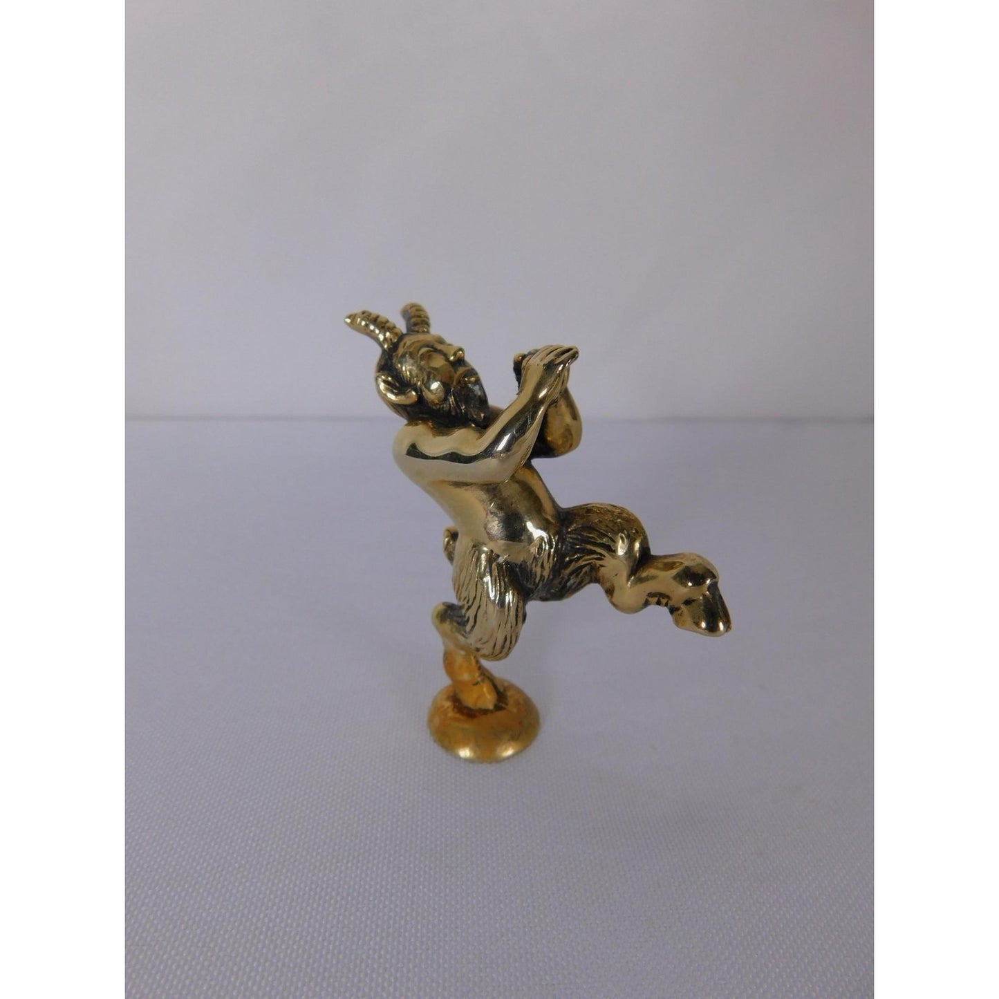 Mini Papo Satyr Faun Figurine Brass Tone Gold Metal Fantasy Pagan Altar Decor