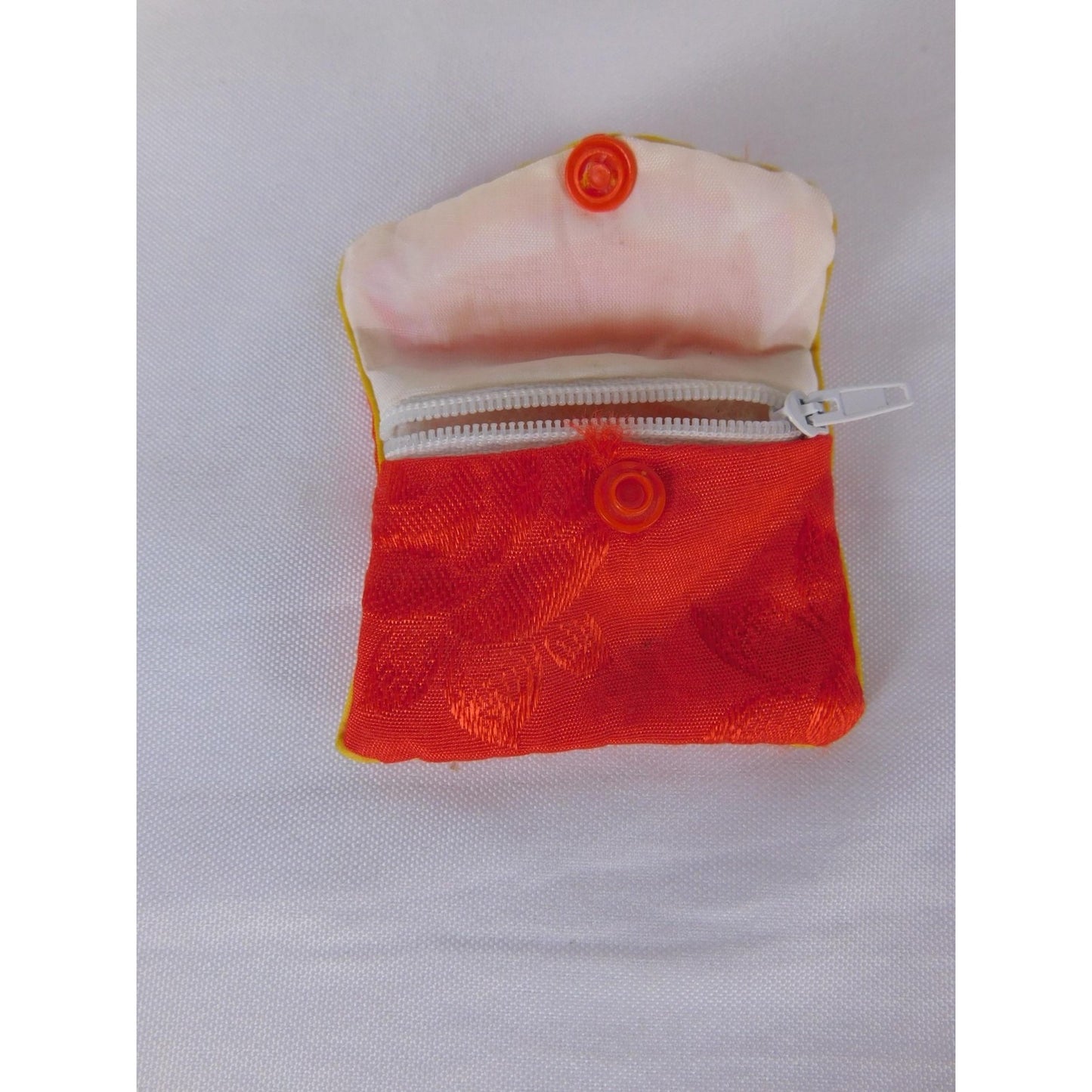 Vintage 90s Satin Floral Coin Purse Orange Red Pouch Snap Button Zip Wallet BOHO