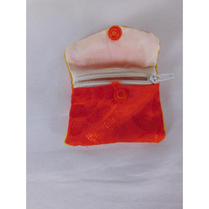 Vintage 90s Satin Floral Coin Purse Orange Red Pouch Snap Button Zip Wallet BOHO