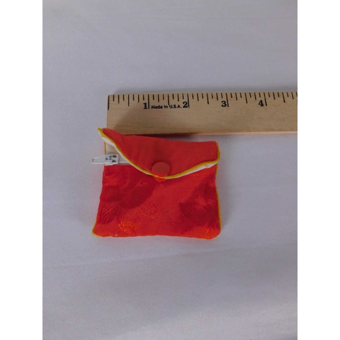 Vintage 90s Satin Floral Coin Purse Orange Red Pouch Snap Button Zip Wallet BOHO