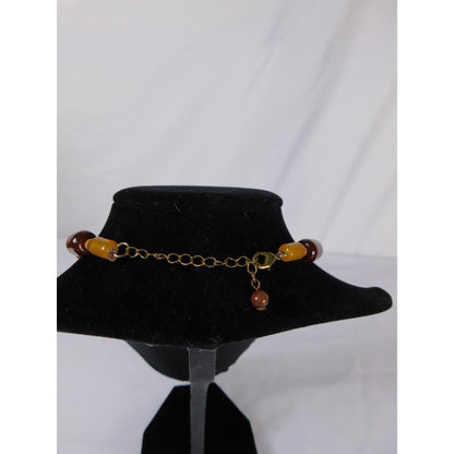 Vintage Beaded Pendant Necklace Boho Geometric Gold Tone Adjustable Statement Je