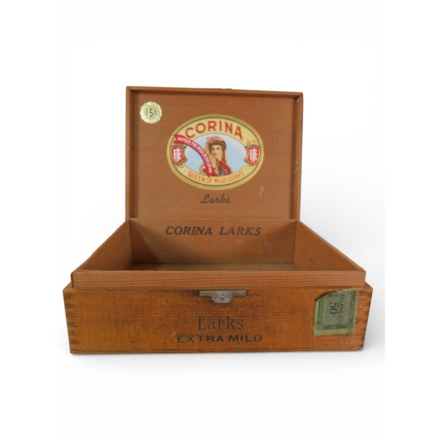 Antique Corina Larks Wooden Cigar Box Queen of Mild Cigars