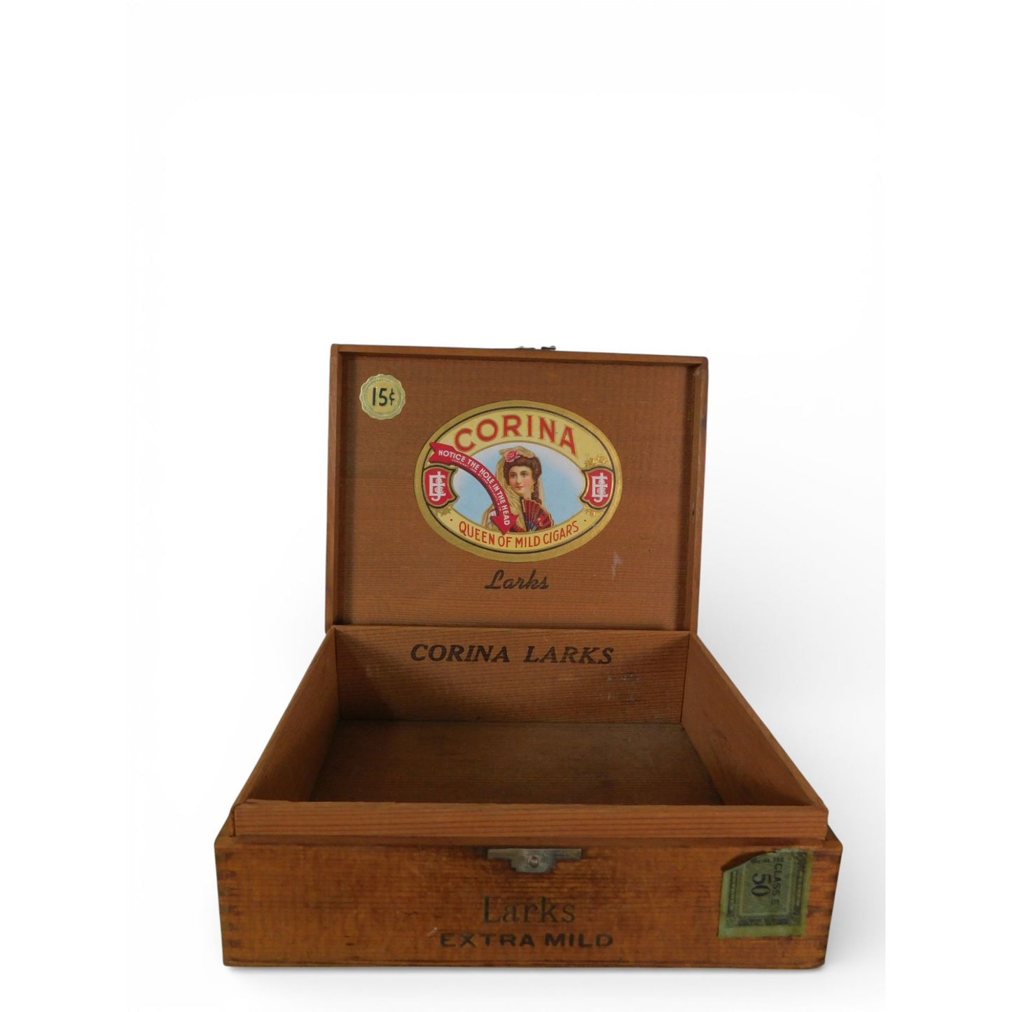 Antique Corina Larks Wooden Cigar Box Queen of Mild Cigars