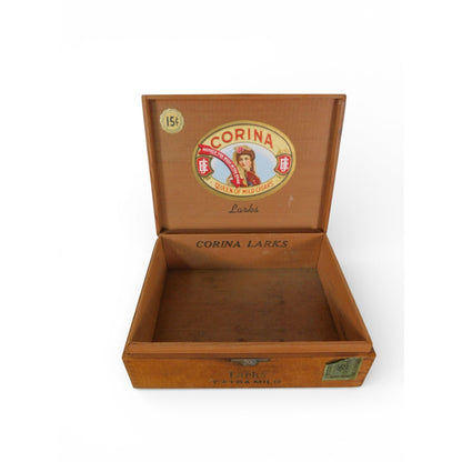 Antique Corina Larks Wooden Cigar Box Queen of Mild Cigars