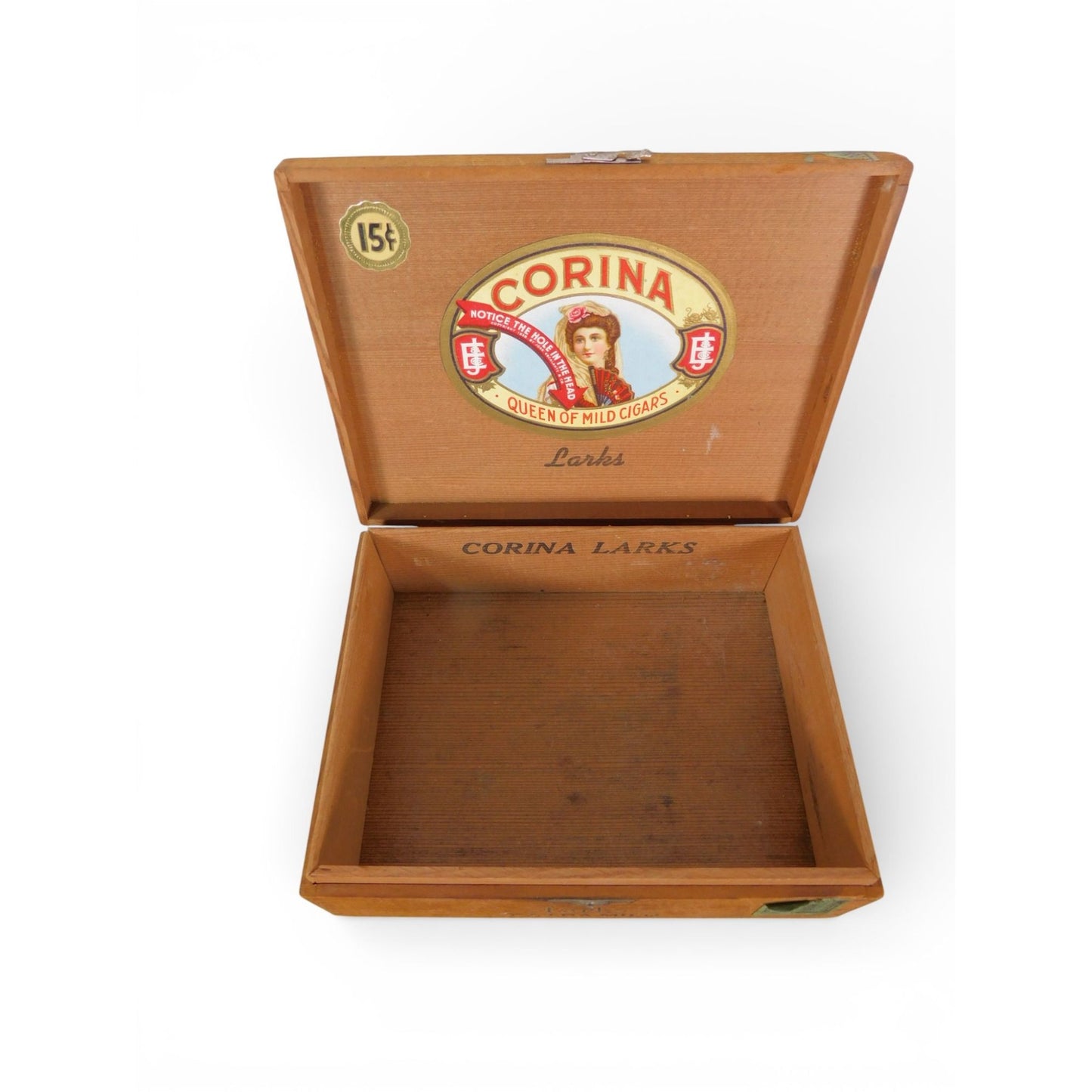 Antique Corina Larks Wooden Cigar Box Queen of Mild Cigars