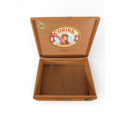 Antique Corina Larks Wooden Cigar Box Queen of Mild Cigars