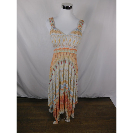 American Rag Boho Ikat Maxi Dress M - Handkerchief Hem Rayon - Excellent