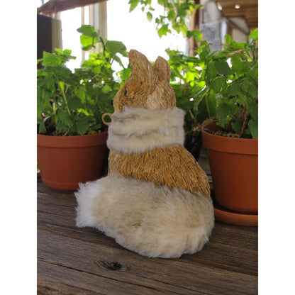 Straw & Faux Fur Fox Figurine With Glitter Pinecone Accent 9" Rustic Woodland