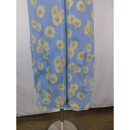 SO Denim Sunflower Jumper Dress L - Blue Yellow Zip Front - Excellent