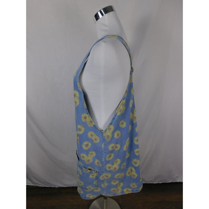 SO Denim Sunflower Jumper Dress L - Blue Yellow Zip Front - Excellent