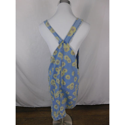 SO Denim Sunflower Jumper Dress L - Blue Yellow Zip Front - Excellent