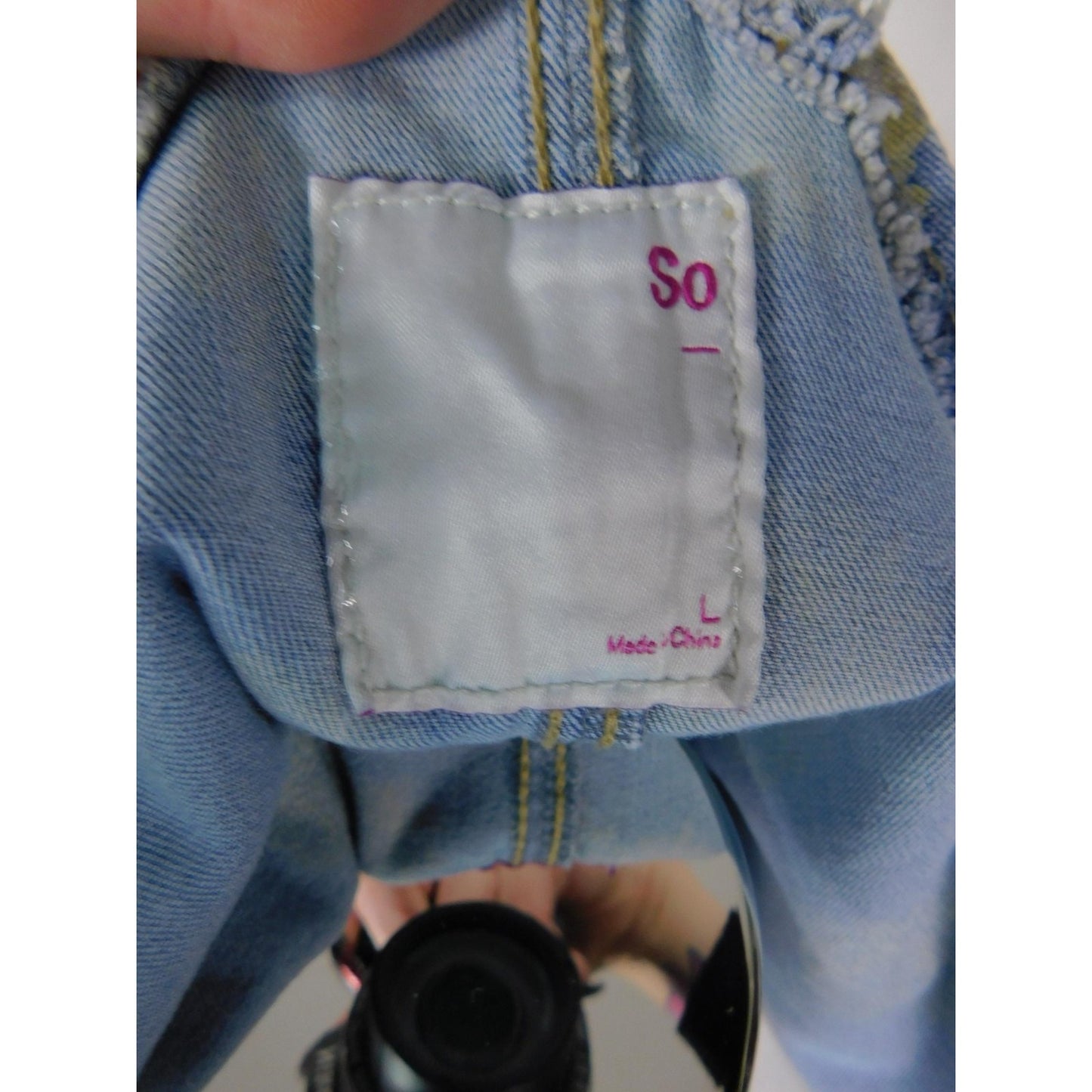 SO Denim Sunflower Jumper Dress L - Blue Yellow Zip Front - Excellent