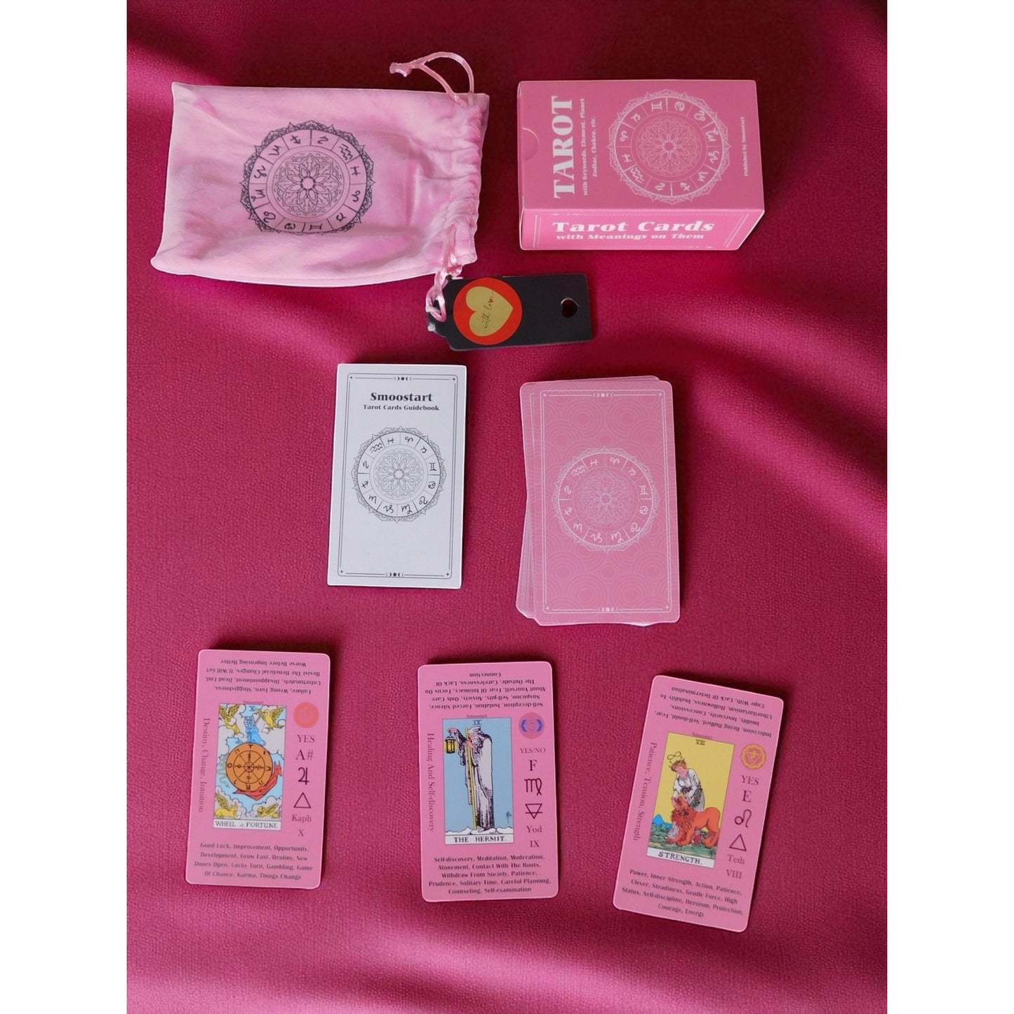 Smoostart Pink Tarot Cards w/ Meanings Guidebook Zodiac Set