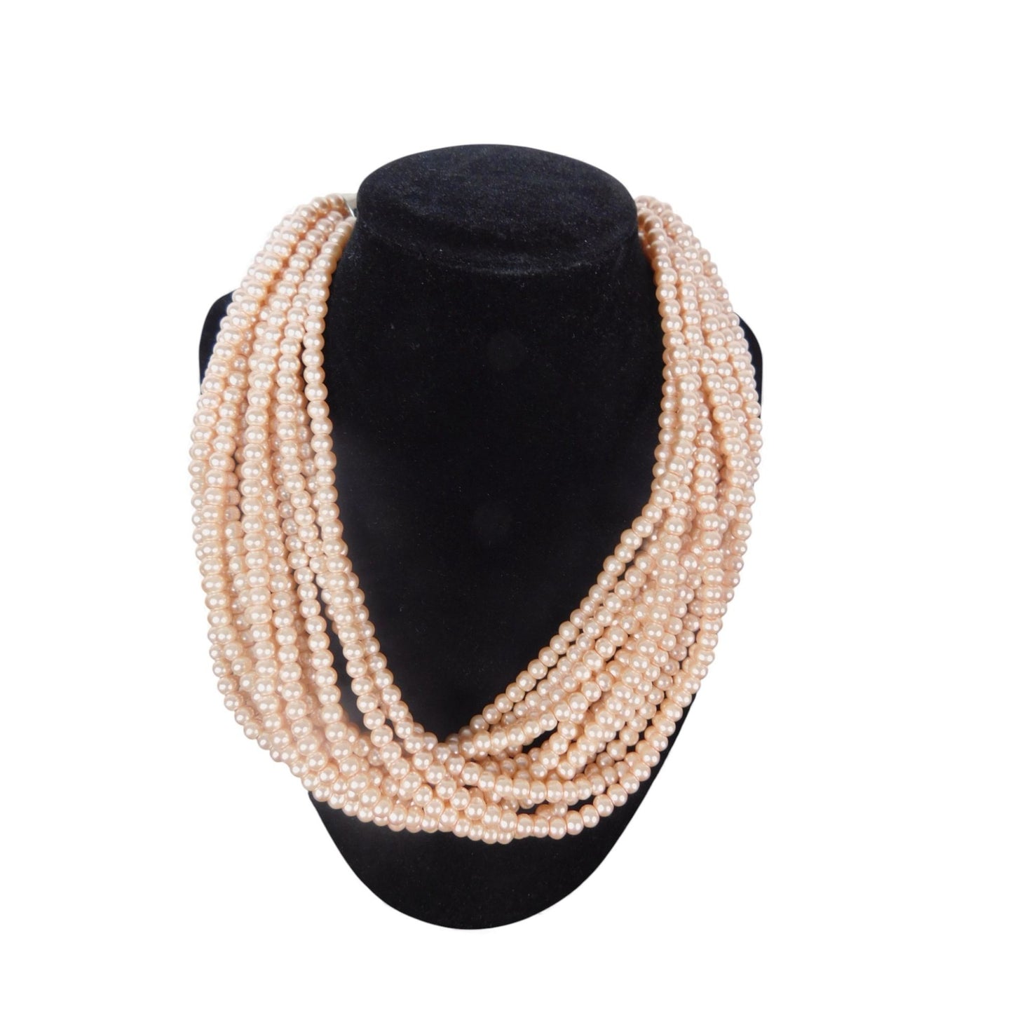 Multi-Strand Beige Faux Pearl Necklace - Adjustable 16" Lobster Clasp - Excellent