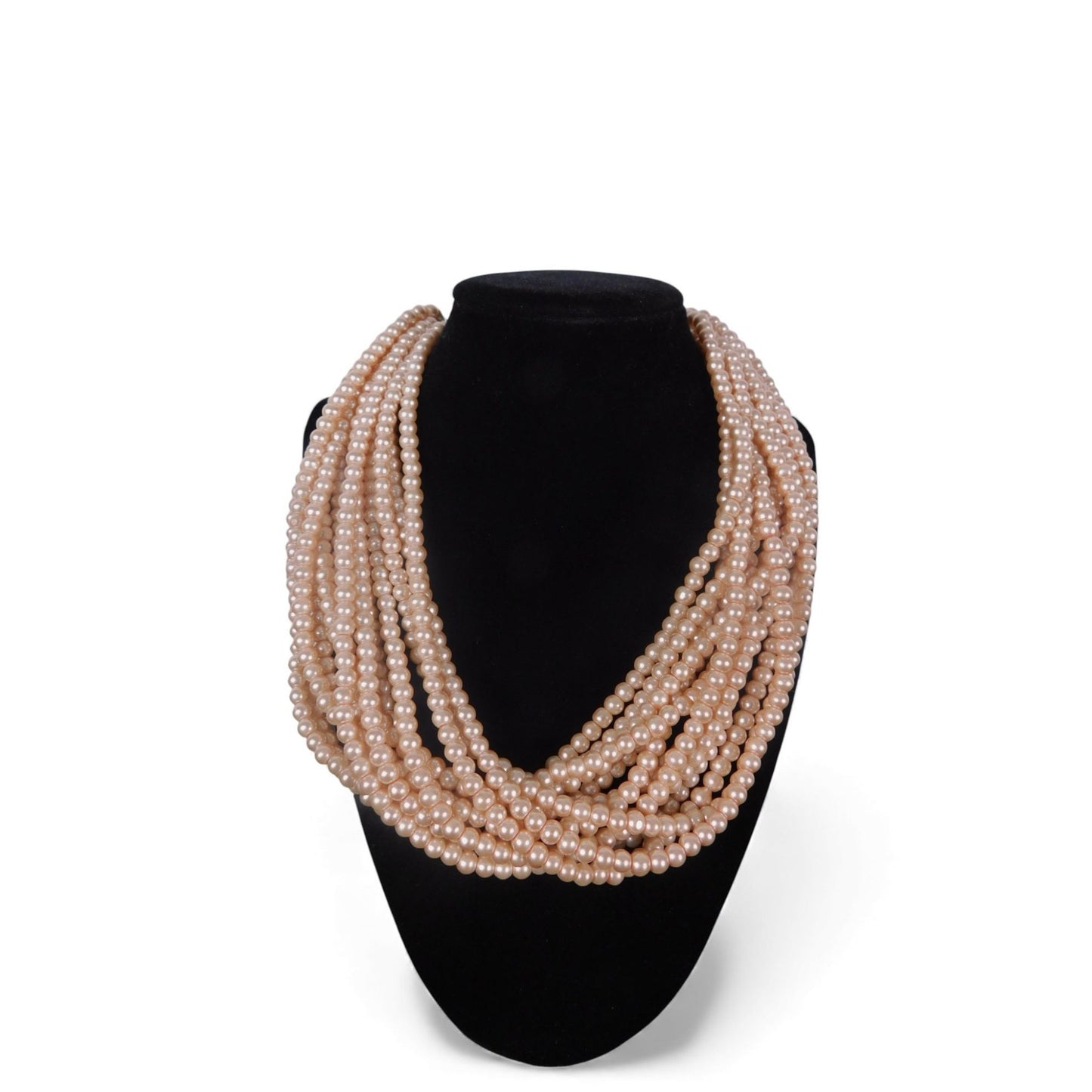 Multi-Strand Beige Faux Pearl Necklace - Adjustable 16" Lobster Clasp - Excellent