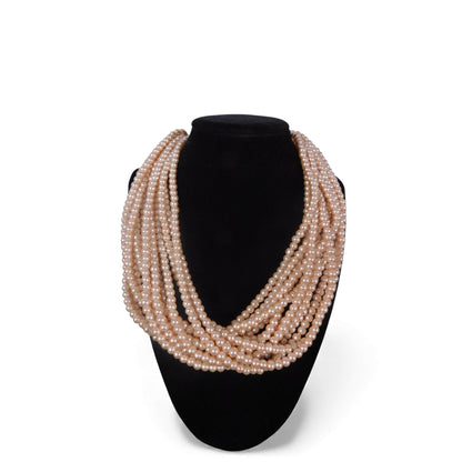 Multi-Strand Beige Faux Pearl Necklace - Adjustable 16" Lobster Clasp - Excellent