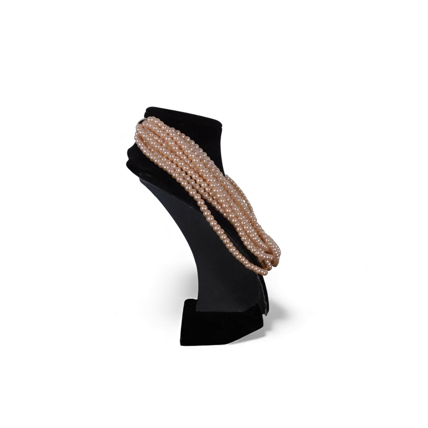 Multi-Strand Beige Faux Pearl Necklace - Adjustable 16" Lobster Clasp - Excellent