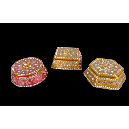 Jeweled Metal Trinket Box Set of 3 – Boho Indian Gilded Decor