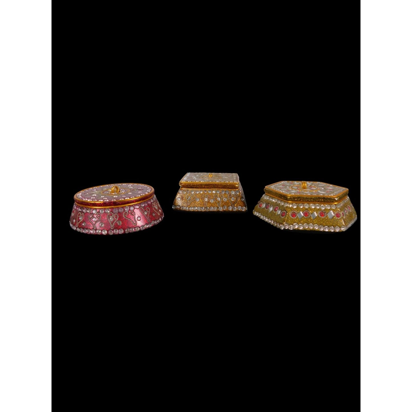 Jeweled Metal Trinket Box Set of 3 – Boho Indian Gilded Decor