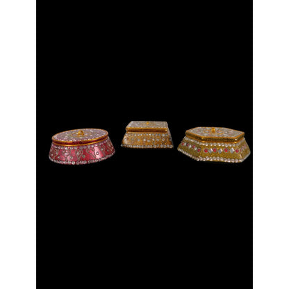 Jeweled Metal Trinket Box Set of 3 – Boho Indian Gilded Decor
