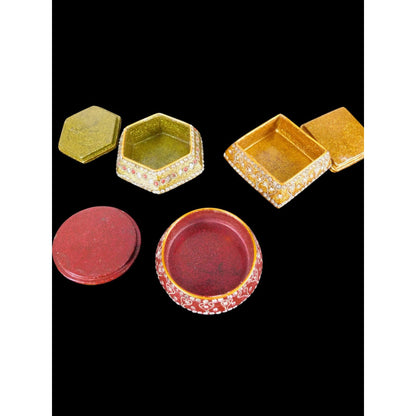 Jeweled Metal Trinket Box Set of 3 – Boho Indian Gilded Decor