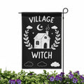 Village Witch Garden Flag 18x12 Black White House Clouds Halloween Yard Decor