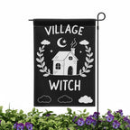 Village Witch Garden Flag 18x12 Black White House Clouds Halloween Yard Decor