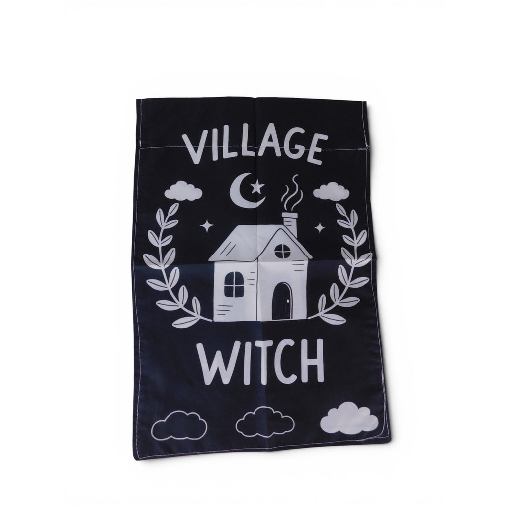 Village Witch Garden Flag 18x12 Black White House Clouds Halloween Yard Decor