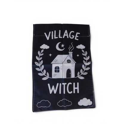 Village Witch Garden Flag 18x12 Black White House Clouds Halloween Yard Decor