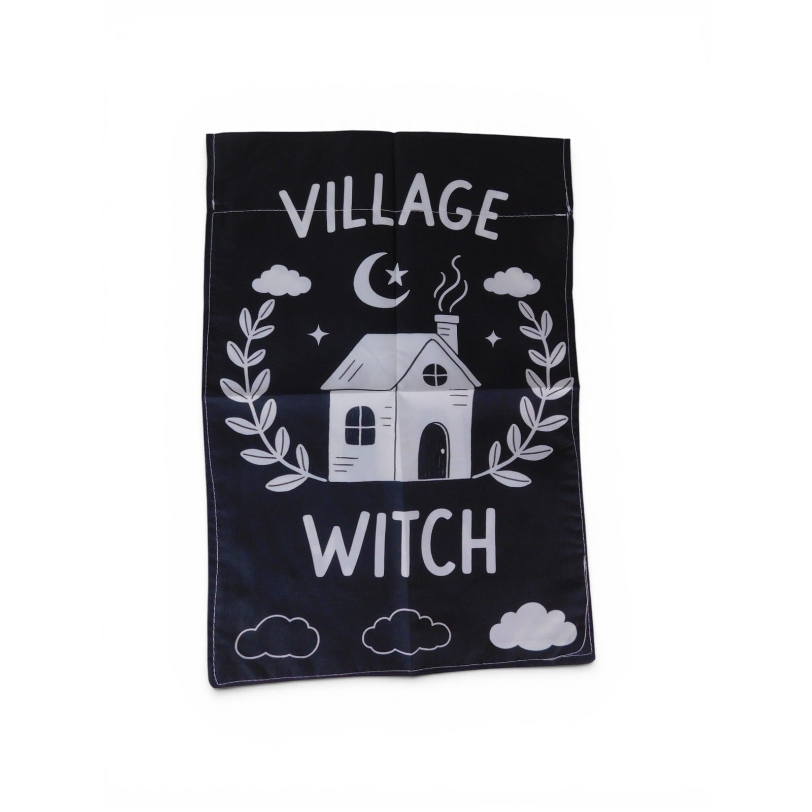 Village Witch Garden Flag 18x12 Black White House Clouds Halloween Yard Decor