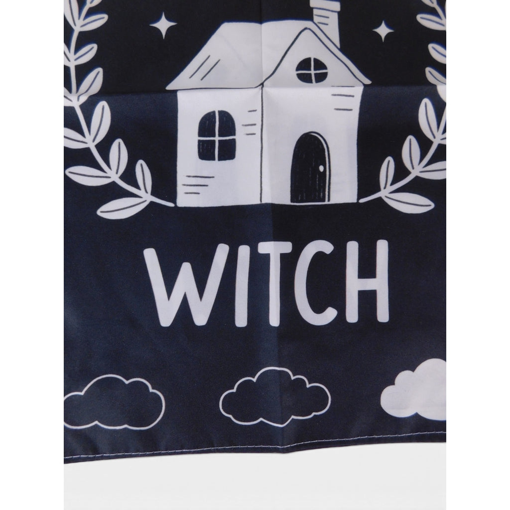 Village Witch Garden Flag 18x12 Black White House Clouds Halloween Yard Decor